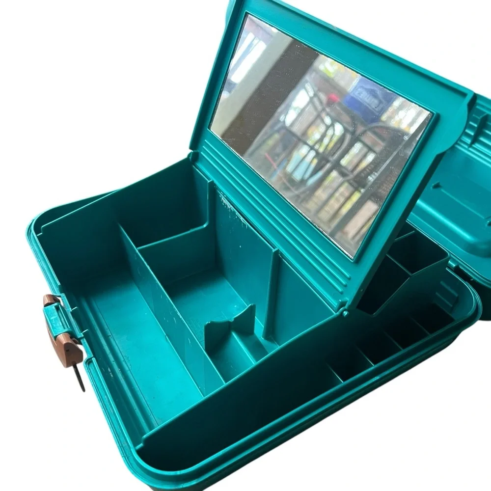 Vintage 1990s SASSABY Green/Teal Make‎ Up Storage Case Jewelry Box Organizer